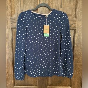 NWT Boden Navy and White Ivory Long Sleeve Polka Dot Top